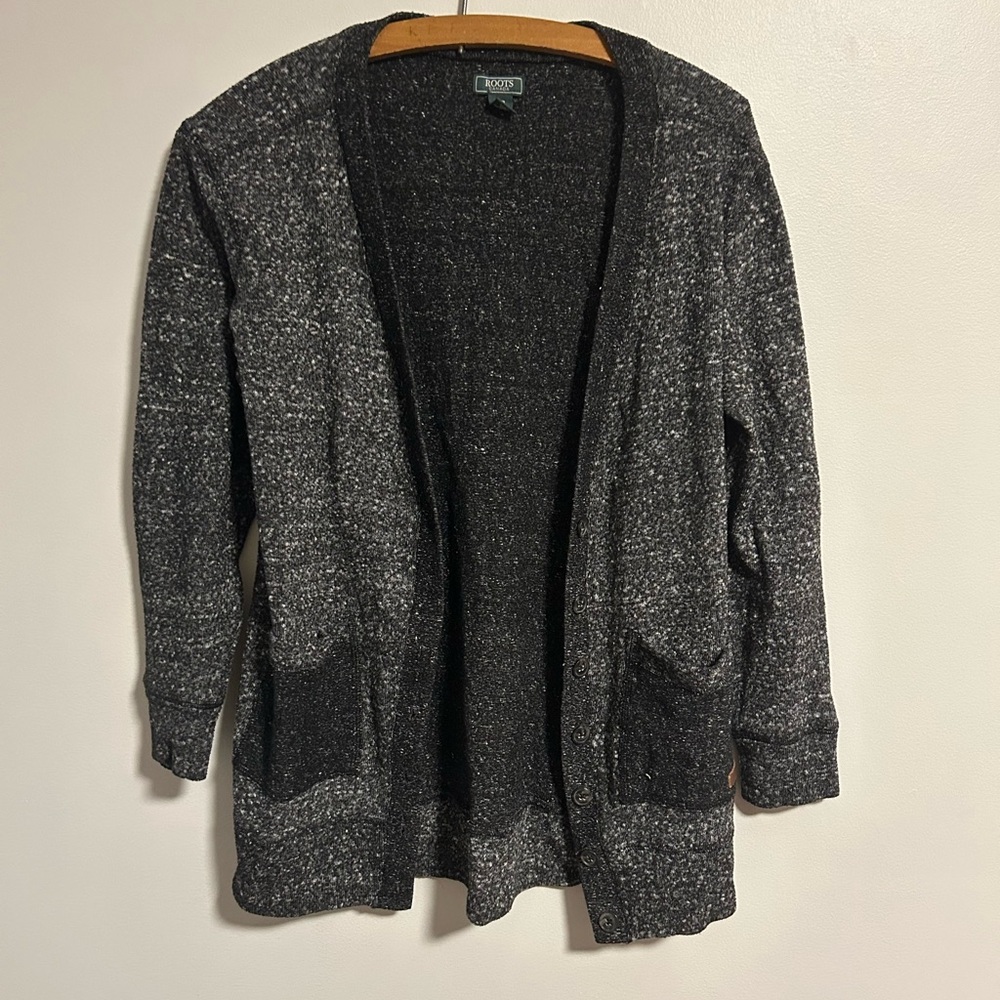 Roots women’s small grey & black button up Cardigan